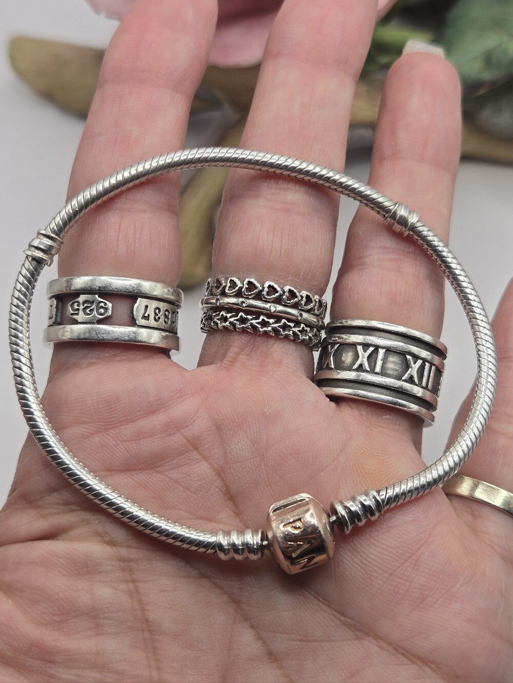 Pandora Snake Sterling Silver and Rose Gold Bracelet